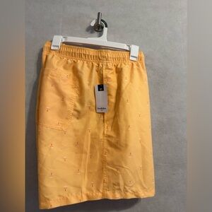men's volley-style swim trunks with liner SZXL quick dry yellow palm pattern NWT